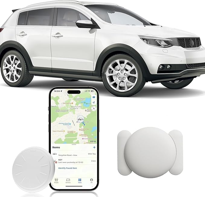 Tracker Device for Vehicles,Mini Hidden Car Tracker with Magnetic Case,No Monthly Fee Real Time GPS Car Tracker Works with Apple Find My (iOS Only) (White,1PCS)