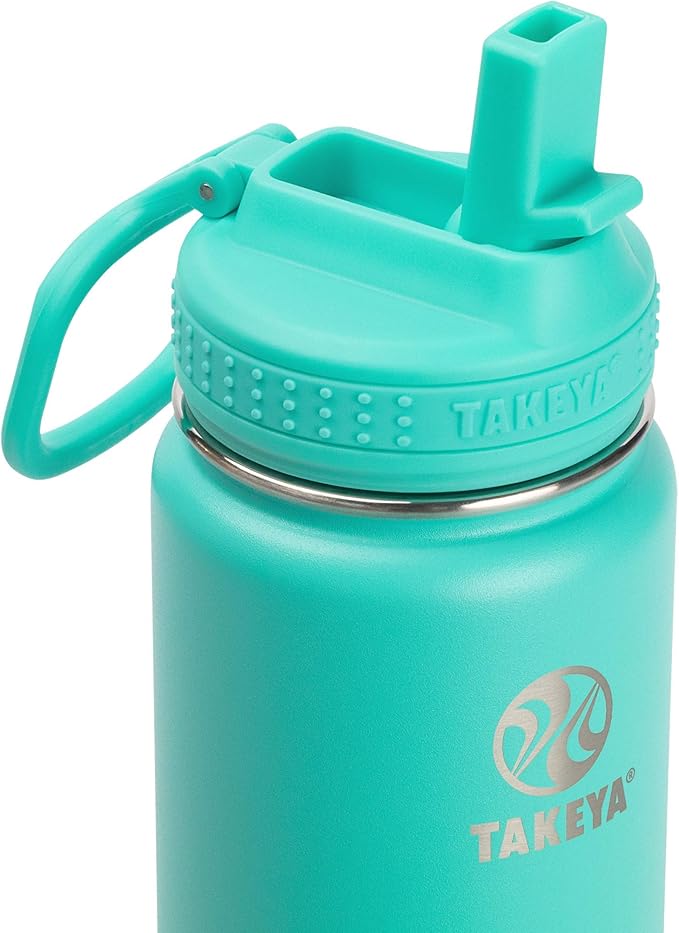 Takeya Actives Water Bottle with Straw Lid - Durable & Easy-Care Water Bottle with Stainless Steel Insulation - BPA-Free Lid with Carry Handle & Straw - Dishwasher-Safe - 18 oz, Teal