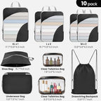 10 Set Compression Packing Cubes, Lightweight Travel Essentials, Stretchable Expandable Storage Bags, Compression Bags for Travel Accessories Luggage Storage Set (10 Pcs, Black)