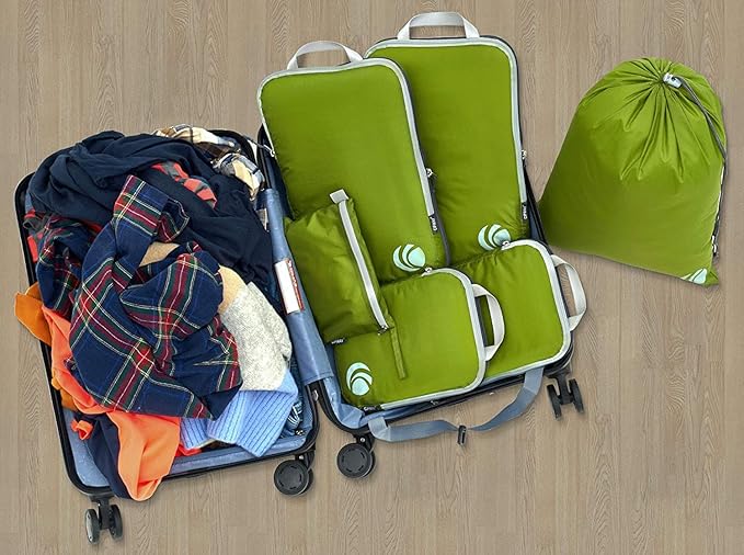 Cipway Compression Packing Cubes Set, Ultralight Expandable Travel Packing Organizers for Carry on Luggage (Green 6pcs)