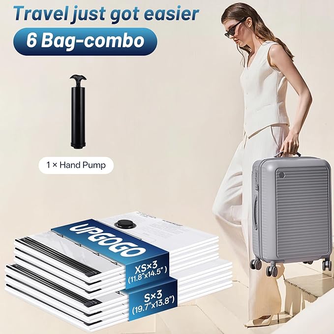 Travel Vacuum Bags for Luggage with Hand Pump,Vacuum Seal Bags for Clothing,Packing Cubes Compression,Cruise Ship and Travel Essentials(Combo 6 Pack)