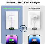 GREPHONE iPhone Charger Fast Charging,20W PD USB C Wall Charger 4 Pack with 6FT Fast Charging Cable - Fast Charger for iPhone 14/14 Pro Max/13/13 Pro/12/12 Pro/11/11 Pro/XS, iPad(Purple)