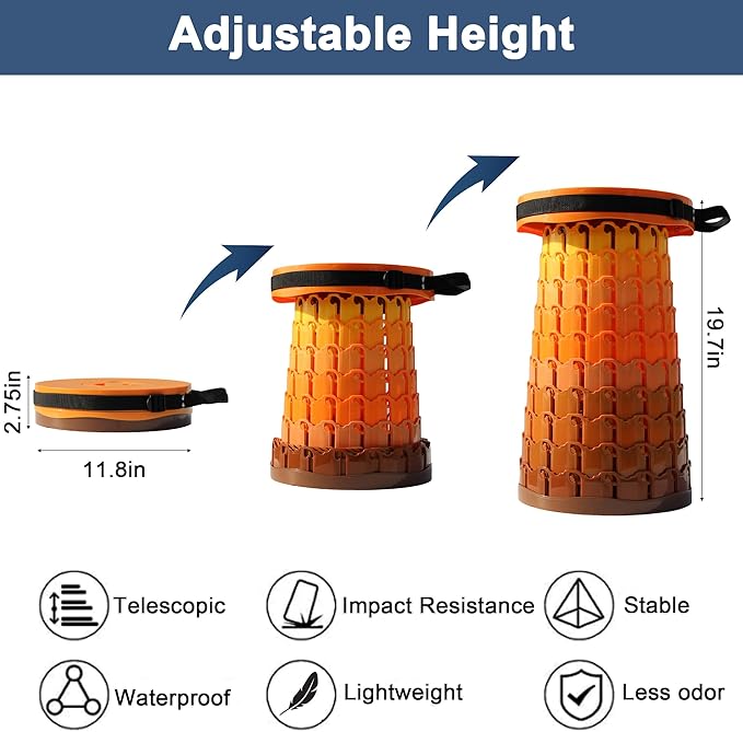 ALEVMOOM Upgraded XXL Telescoping Stool with Cushion,Taller 50cm Wider 30cm Collapsible More Sturdy Capacity 1000Lbs,Portable Camping Adjustable Stool for Garden Fishing Hiking Mountain BBQ (Fire)