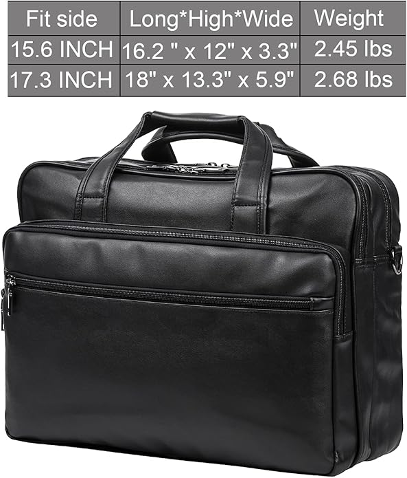 seyfocnia Leather Laptop Bag, Men's 15.6 Inche 17.3 Inche Messenger Briefcase Business Satchel Computer Handbag Shoulder Bag