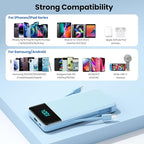 Portable Charger for iPhone with Built in Cables and Wall Plug,Upgraded 13800mAh Fast Charging USB C Power Bank,4 Outputs Travel Essential Battery Pack Compatible with iPhone 15/14/13/12,-Light Blue