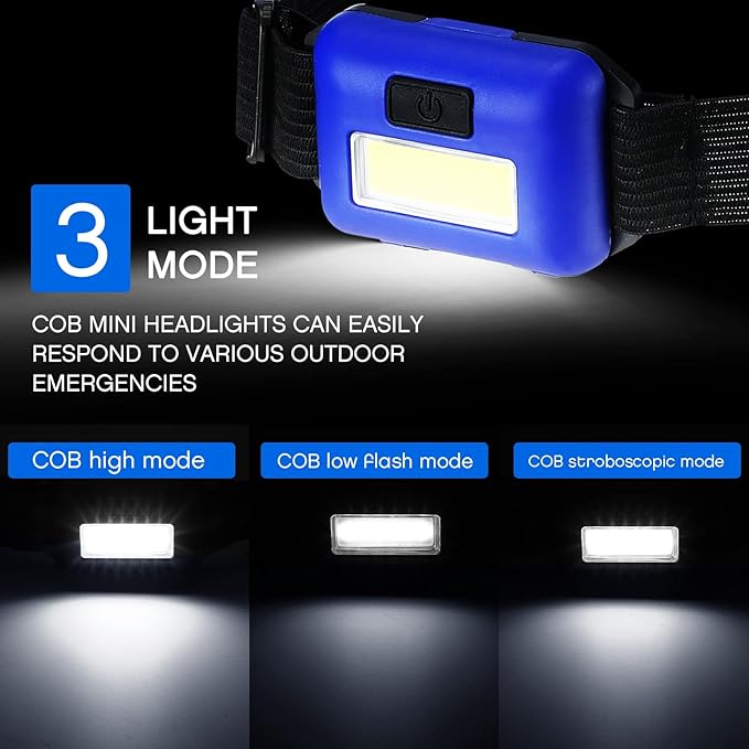 Macarrie 24 LED Headlamp Flashlight, Cob Head Light with 3 Modes, Waterproof Headlamp for Adults and Kids, 72 AAA Batteries for Outdoor Night Survival Camping Running, 4 Colors