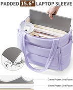 Puffer Tote Bag for Women, Lightweight Puffy Work Handbag Teacher Nurse Quilted Shoulder Bag for School Travel Gym