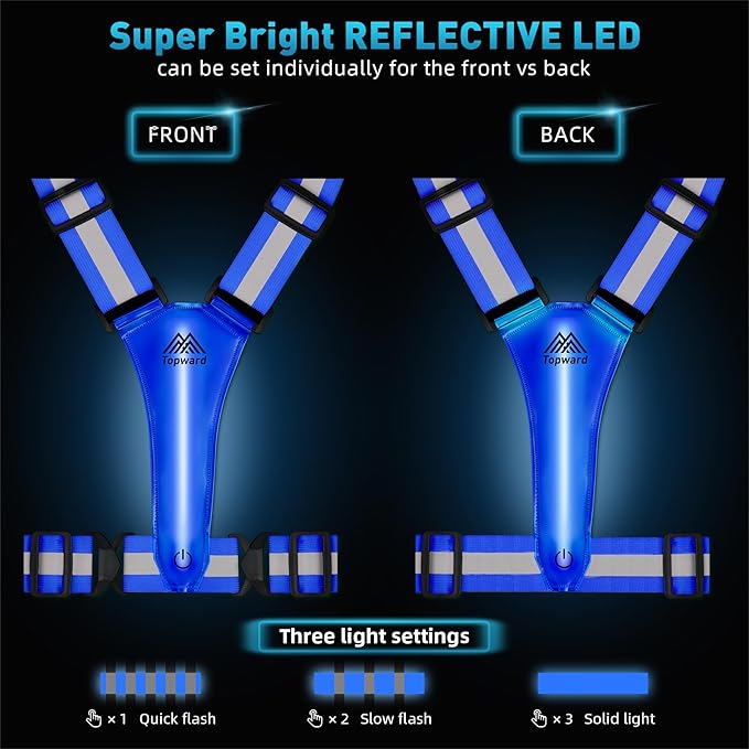 LED Reflective Vest Safety Gear, Light Up Vest for Night Walking Cycling, High Visibility Running Vest with Reflective Strips