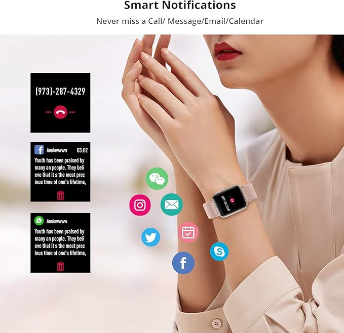 Fitpolo Smart Watch for Women,1.8” Touchscreen, Bluetooth Call, Alexa Built-in,24/7 Heart Rate SpO2 Monitor,Step Counting,Sleep Tracking, IP68 Waterproof Fitness Tracker Watch for Android iPhone
