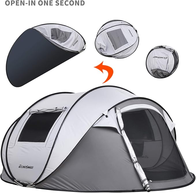 EchoSmile Instant Pop Up Camping Tent, 2/4/6 Person, Easy Setup Tent, Water Resistant Dome, Portable with Carry Bag