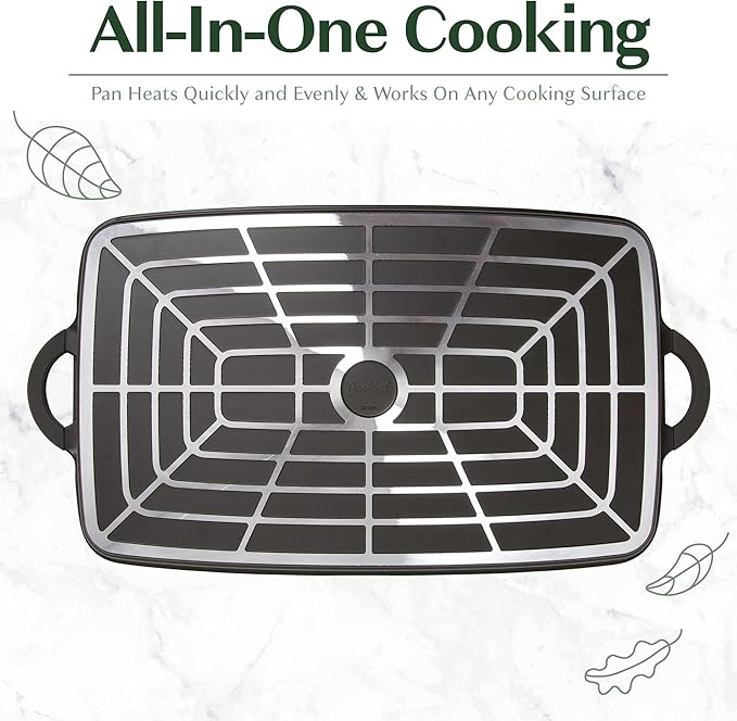 Goodful All-in-One Double Burner Griddle, Ceramic Nonstick, Durable Cast Aluminum, Oven Safe and Dishwasher Safe, Made without PFAS, PFOA, PFOS & PTFE, 18-Inch x 11-Inch, Graphite