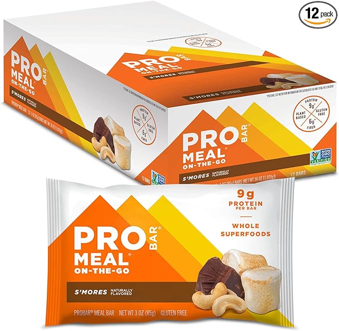 PROBAR - MEAL Bar, S'Mores, Non-GMO, Gluten-Free, Healthy, Plant-Based, Whole-Food Ingredients, Natural Energy (12 Count)