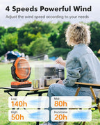 24000mAh Camping Fan - Detachable Rechargeable Battery Operated Fan with Light & Hook for Tent, Outdoor - USB Table Fan with 4 Speeds for Picnic, BBQ, Fishing, Travel, Hurricane