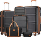 Kono Suitcase Set 3 Piece Luggage Set Expandable(only 28") Carry On Hardside Luggage with TSA Lock Spinner Wheels (Apricot Black, 6 piece set)