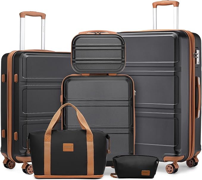 Kono Suitcase Set 3 Piece Luggage Set Expandable(only 28") Carry On Hardside Luggage with TSA Lock Spinner Wheels (Apricot Black, 6 piece set)