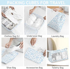 8 Set Packing Cubes for Travel, Luggage Packing Organizers Accessories Large Toiletries Bag for Clothes Shoes Cosmetics (Blue Flower)