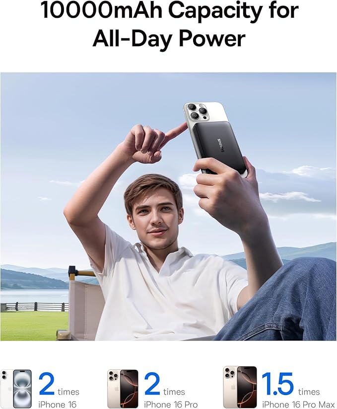 Baseus for MagSafe Portable Charger, Qi2 Certified 15W Wireless Magnetic Power Bank 10000mAh with USB-C Cable 22.5W PD Charging, Battery Pack Compatible with iPhone 17/16/15/14/13 Pro/Pro Max Series