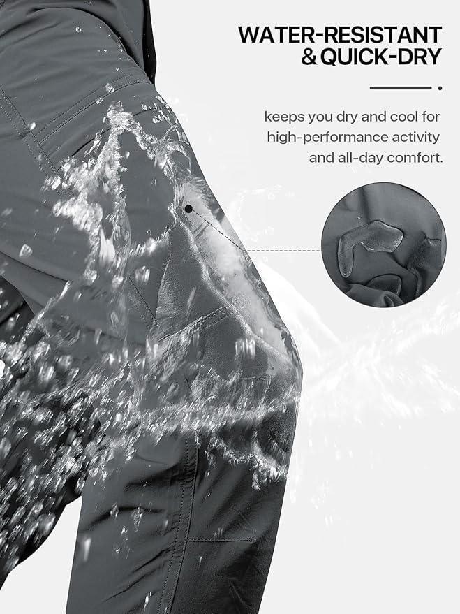 FREE SOLDIER Men's Outdoor Cargo Hiking Pants with Belt Lightweight Waterproof Quick Dry Tactical Pants Nylon Spandex