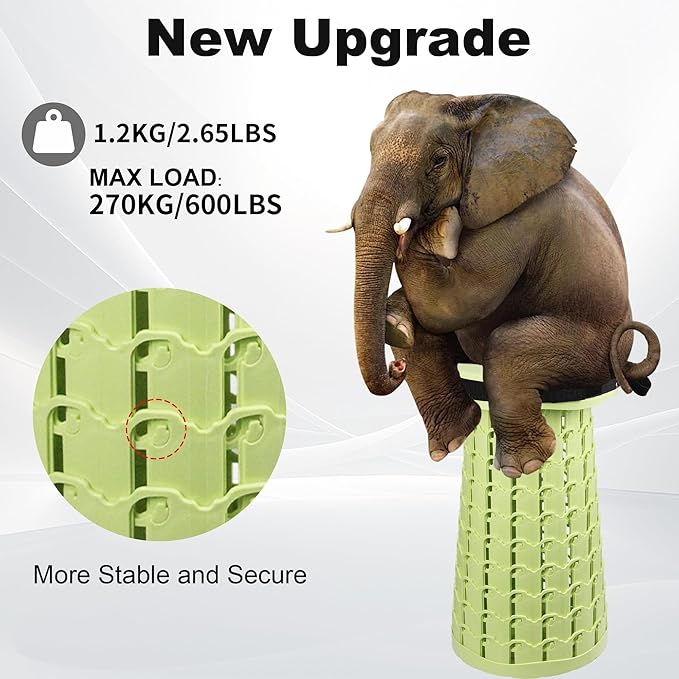 ALEVMOOM Upgraded Collapsible Stool with Thickened Cushion 18.1",600Lbs Max Weight Wider & Taller Pop Up Stool, Heavy Duty Portable Retractable Folding Chair or Travel Foot Rest for Camping & Outdoors