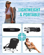 KingCamp Low Beach Chairs, Portable Folding Chair for Adults Extra Wide Ergonomic High Back Seat 300lbs Heavy Duty Lightweight Oversized Gear with Carry Bag for Outdoor Lawn Camping Picnic