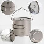 1100ml Titanium Camping Pot with Lid & Bail Handle, Lightweight Backpacking Cookware for Outdoor Hiking Cooking, Ultralight Titanium Cook Pot for Campfire Use