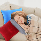 Geelin 12 Pack Inflatable Travel Pillow Squared Flocked Fabric Air Pillow Ultralight, Compact and Comfortable for Traveling, Camping, Hiking, Napping, Desk Rest, Neck Lumbar Support (16.93 × 10.63)