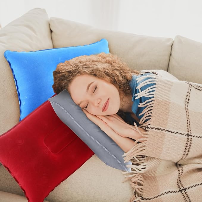 Geelin 12 Pack Inflatable Travel Pillow Squared Flocked Fabric Air Pillow Ultralight, Compact and Comfortable for Traveling, Camping, Hiking, Napping, Desk Rest, Neck Lumbar Support (16.93 × 10.63)