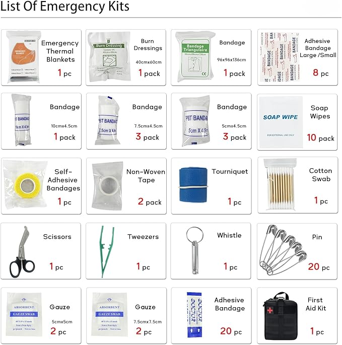 Survival First Aid Kit, MOLLE Medical Pouch Tactical First Aid Kit for Home, Car, Hiking, Travel, Camping, Black
