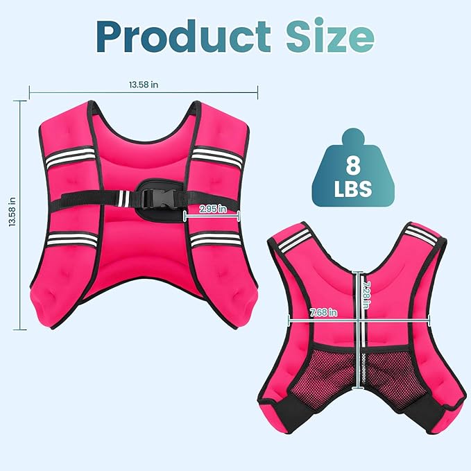 Weighted Vest, 8lb/12lb/16lb/20lb/25lb/30lb Weight Vest with Two Adjustment Straps for Men Women, Weight Vests with Reflective Stripe for Strength Training, Running, Jogging, Walking