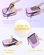 BAGSMART Compression Packing Cubes for Travel, 6 Set/5 Set/4 Set, Compression Suitcase Organizer Bags Set for Suitcases Travel Essentials, Lightweight Packing Organizers