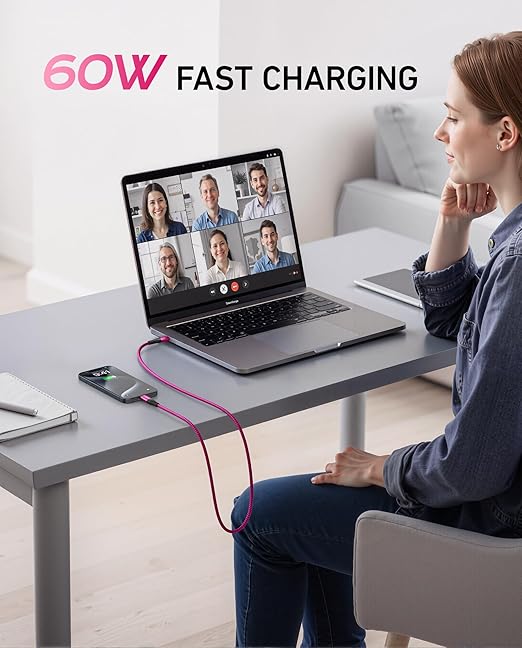USB C to USB C Cable 60W [2Pack 3FT], USB C Fast Charging Cable for Car Durable Braided iPhone USB Type C Cable USBC to USBC Cord for iPhone 17/16/15/Pro Max/Plus, Samsung Galaxy S23 and More-Rose Red