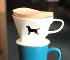 Simply Charmed Black or Golden Lab Coffee Pour Over Single Cup Ceramic Brewer with Melitta Filters 8 to 16 oz Depending on How Much Water/Grounds You Use