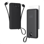 TESSAN Portable Charger with Built in Cables, 10000mAh Power Bank Fast Charging with Foldable AC Plug, 20W Compact Battery Pack Travel Essentials for iPhone 16/15 Series, Samsung, Tablets, Black