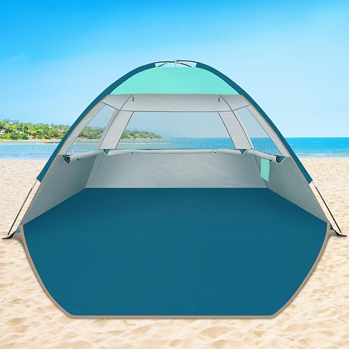 COMMOUDS Beach Tent Sun Shade for 3/4-5/6-7/8-10 Person, UPF 50+ Beach Sun Shelter Canopy Tent, Lightweight, Easy Set Up and Carry