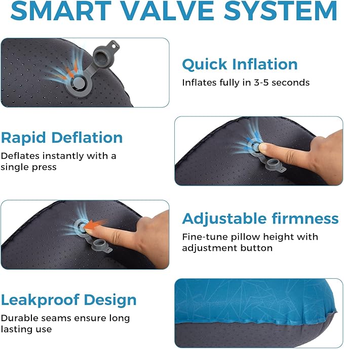 ATEPA Inflatable Camping Pillow, Ultralight Waterproof Travel Pillow with Ergonomic Support & Leak-Proof Air Valve, Compact Portable Pillow for Hiking Backpacking Tent Airplane Beach, Navy