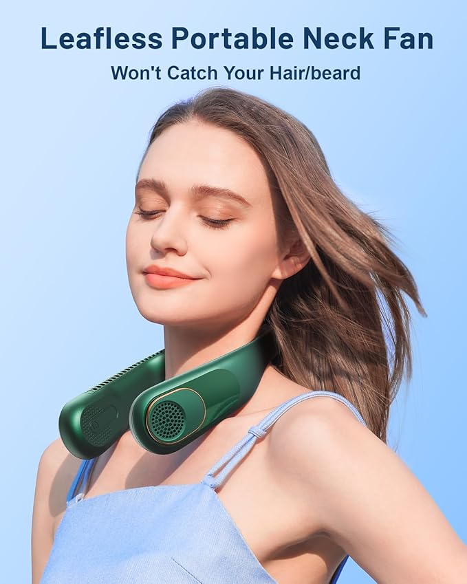 SWEETFULL Portable Neck Fan 360° Cooling Bladeless Personal Fan | No Hair Twisting - 4000mAh USB Rechargeable Wearable Fan for Travel, Birthday Gifts for Men, Women, Mom, and Dad