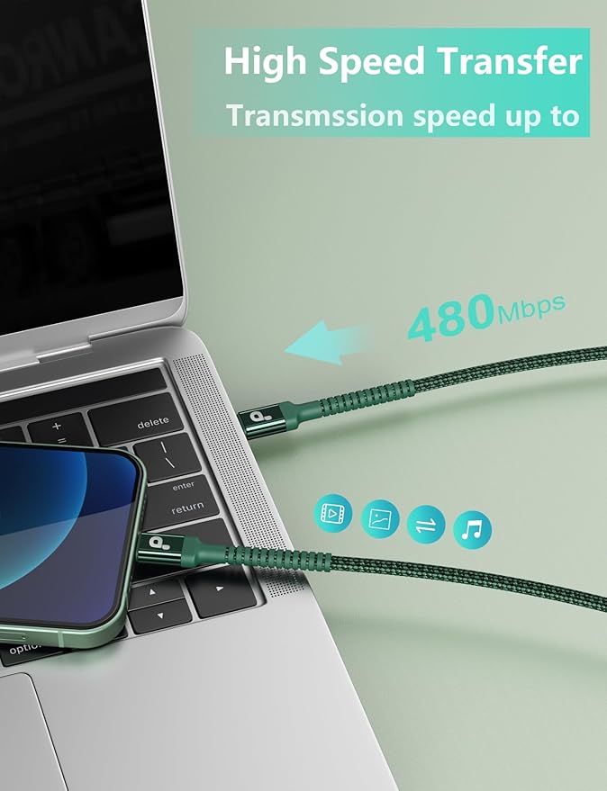 USB C Cable 3FT, 2Pack USBC to USBC Fast Charging Cable 66W, iPhone USB C Charger Cable Short USB Type C to C Cord Nylon Braided for iPhone 17/16/15/Pro Max/Plus/Samsung Galaxy S23/LG and More-Green