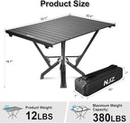 Folding Outdoor Camping Table, Aluminum Roll-Up Top and Carry Bag, 380 LBS Capacity, Lightweight Portable Tables for Picnic, BBQ and Tailgating.(Black)