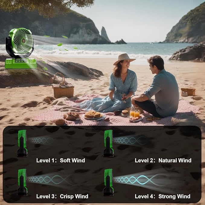 20000mAh Camping Fan with LED Lantern, 360° Oscillation, Remote Control, 4 Speed & Timer, Rechargeable Battery Powered Fan for Tent, Outdoor, Travel, Hurricane, Emergency, Power Outage (Green)
