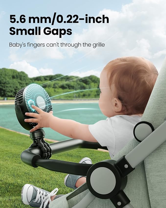 Gaiatop Mini Portable Stroller Fan, Battery Operated Small Clip on, Detachable 3 Speed Rechargeable, 360° Rotate Flexible Tripod Better Cooling for Car Seat Crib Treadmill Travel Black