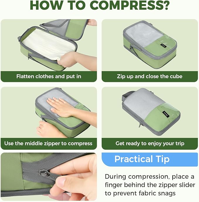 BAGAIL 6 Set/4 Set Lightweight Compression Packing Cubes for Travel, Anti-Tearing Expandable Organizer Bags for Suitcase