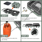 2 Burner Propane Camping Stove with Grill, 16000 BTU Portable Propane Camp Stove with 2 Adjustable Burners & Piezo Ignition, for Camping, Home Backyard, Frying Turkey, Green