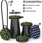 ALEVMOOM Upgraded Telescoping Collapsible Stool with Cushion, Folding Stool with Printing Portable Retractable Foldable Seat Max Load 550lbs for Adults Camping Fishing Outdoor