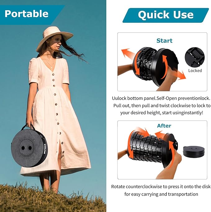 2025 Upgraded Collapsible Stool & 3IN1 Cushioned Carry Bag, Portable Telescopic Camping Chair, Adjustable Height Folding Step Stool Retractable Seat or Footrest for Outdoors & Indoor, Max 620lbs