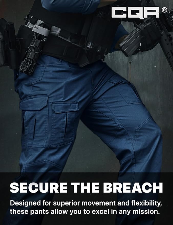 CQR Men's Flex Ripstop Tactical Pants, Water Resistant Stretch Cargo Pants, Lightweight EDC Hiking Work Pants