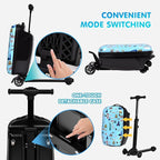 smilesun 4-in-1 Detachable Scooter Luggage for Kids & Teens, Foldable Hardside Ride On Suitcase with Wheels, Stylish and Safe Design(Blue)