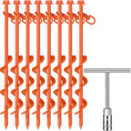 8 Pcs Ground Anchors Screw in, 12 Inch Heavy Duty Tent Stakes with Trampoline Anchor Hook Ground Stakes for Camping Tent Canopies Ports Sheds Swing Sets Securing Animals (Orange)