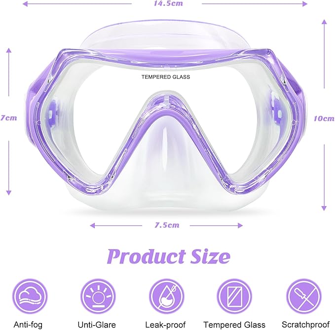 Kids Swim Goggles Snorkel Diving Mask for Boys Girls Ages 5-15, Two-Color Anti-Fog Swimming Goggles with Nose Cover