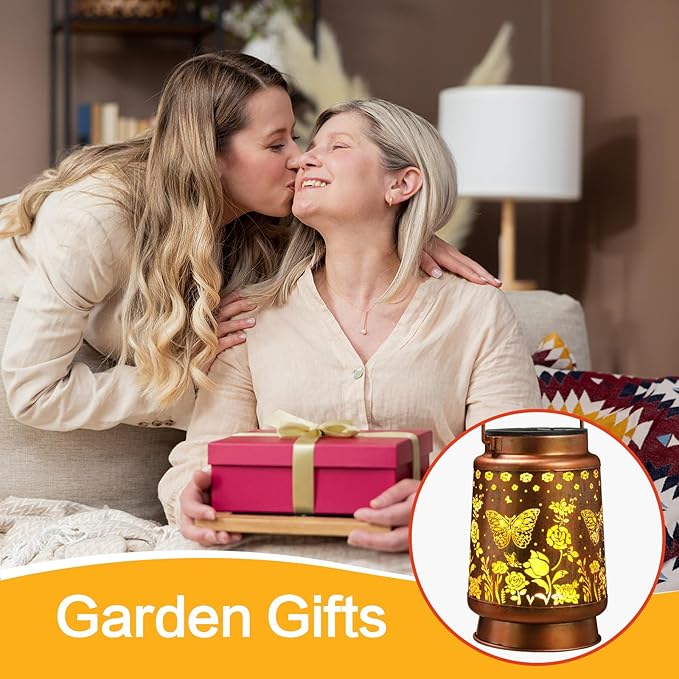 Solar Lanterns Outdoor Waterproof Garden Decor Mothers Day Gifts for Mom Women Birthday Gifts Ideas Metal Bird Decorative LED for Patio Pathway Landscape Walkway Terrace Balcony Lawn Yard (Butterfly)