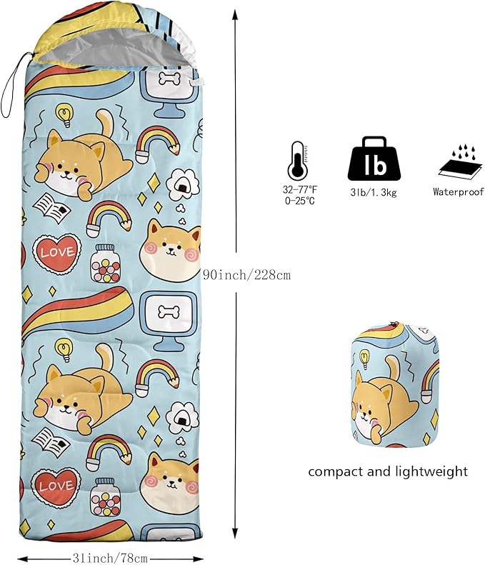 Kids Sleeping Bag for Boys Girls,Rocket Moon Print-Lightweight Warm Portable Outdoor Indoor-Waterproof Cold Weather Resistant Sleeping Bag for Camping Hiking
